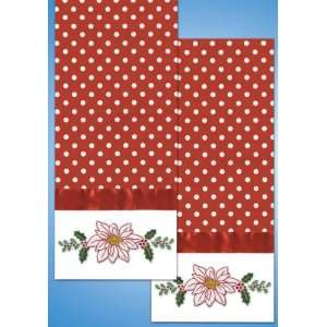  Stamped Kitchen Towels For Embroidery White Poinsettia 