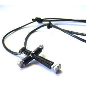  Black Horseshoe Nail Cross Necklace 