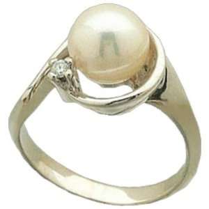   White Gold Cultured White Pearl & Diamond Ring Jewelry Days Jewelry