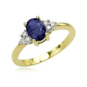   : 14K Yellow Gold Oval Sapphire & Round Diamond Cluster Ring: Jewelry