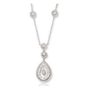  14k White Gold Bezel Teardrop 1/4 Carat Diamond Necklace Jewelry
