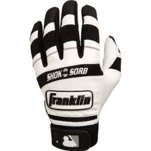  Franklin Yourh White/Black Shok Sorb Batting Gloves 