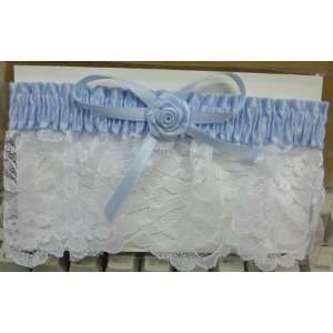 Jamie Lynn Blue with White Lace Bow Rosebud 3 1/4 Bridal Leg Garter 
