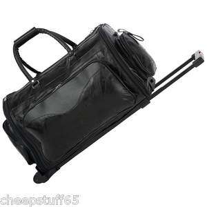 Embassy 21 Genuine Black Leather Folding Trolley / Duffle Bag Travel 