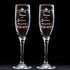 Personalized Fleur de Lis Wedding Toasting Flutes Engraved Champagne 