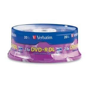  Verbatim 2.4x DVD+R Double Layer Media. 20PK DVD+R DL 2.4X 