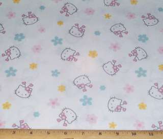 Hello Kitty flowers tossed Cotton Fabric 1/2yd on white  