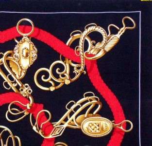 Hermes PROFILE Silk Scarf Scarves Equestrian Horsebit Black Red Gold 