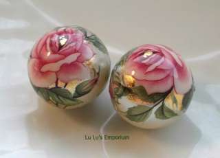 NEW GORGEOUS PAIR Japanese Tensha Beads Pink Rose on Pearl 16 MM 