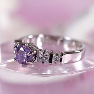 Lady Fashion Jewelry Purple Tanzanite White Gold GP Cocktail Ring Size 