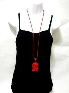 Crystals Red Jesus Head Piece Beaded Necklace Iced Out  
