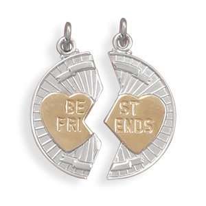 Two Tone Best Friends Pendant Sterling Silver and 18k Gold Plated, 2 