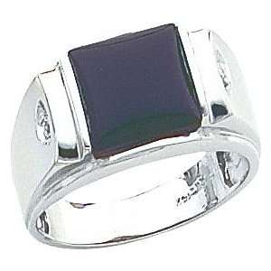  14K White Gold Onyx & Diamond Mens Ring Sz 10: Jewelry