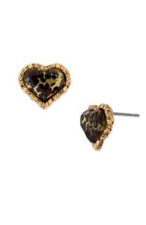 Betsey Johnson Leopard Heart Stud Earrings  