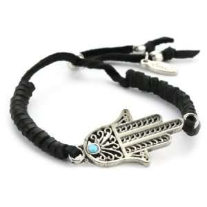  Ettika Black Adjustable Leather Bracelet Silver Colored 