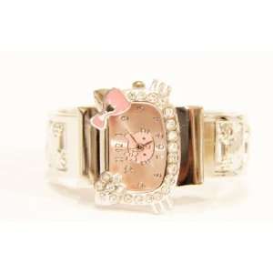  Hello Kitty Stainless Steel Cuff Bangle Watch with Pink 