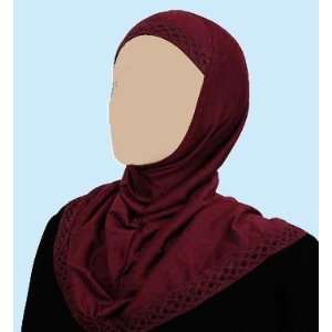    Burgundy 1 Piece Al Amira Hijab with Crochet Trim 