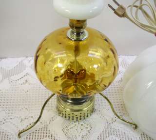 Elegant Amber Optic White/Milk Glass Electric Hurricane Table Lamp w 