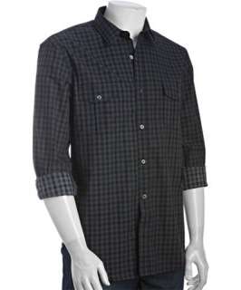 French Connection darkest blue waffle check cotton button front shirt