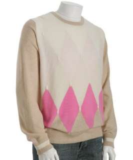 Ballantyne ivory cashmere pink argyle sweater  