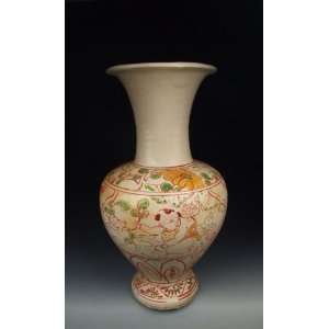  One Cizhou Ware Red&Green Coloring Porcelain Vase, Chinese Antique 