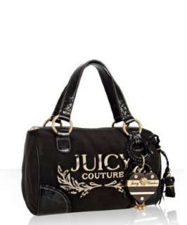 Juicy Couture black terry The Madge heart tassel small boston bag 