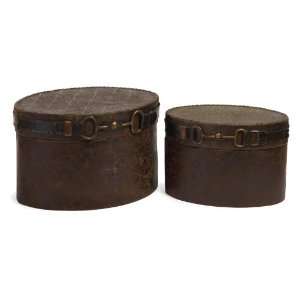   Set of 2 Equestrian Themed Wooden Oval Storage Boxes