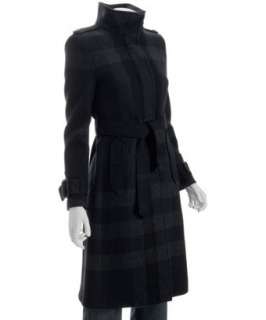 Burberry navy plaid wool belted coat   