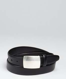 John Varvatos black leather plaque buckle belt