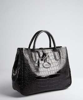 Longchamp black croc embossed leather Roseau tote