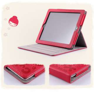 Red LEATHER CASE COVER HEllO KITTY STAND FOR IPAD 2  
