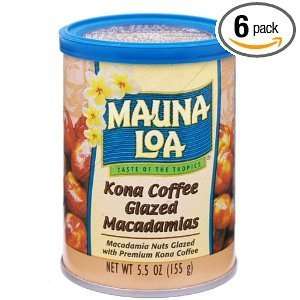  KONA COFFEE GLAZED Macadamia Nuts by Mauna Loa (Six 5.5 