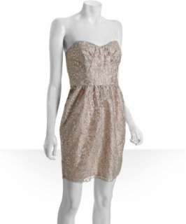 Shoshanna champagne metallic lace strapless dress   