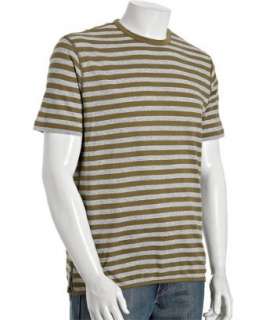 Yohji Yamamoto olive stripe cotton crewneck zip gusset t shirt 