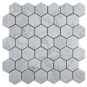  Carrara 2 Inch Hexagon Honed Marble Mosaic Tile