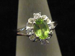 STERLING SILVER GENUINE OVAL PERIDOT RING CZ SIZE 5  