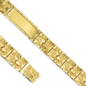 14K Solid Yellow Gold Mens Nugget ID Plate Bracelet. 14.70mm Wide, 8 