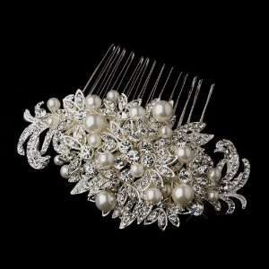    Fabulous Silver Clear Crystal & Pearl Bridal hair Comb Jewelry