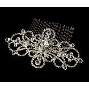  Couture Rhinestone Silver Plated Swirl Bridal Hair Comb Jewelry