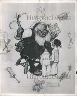   1951 Norman Rockwell Christmas Card Cover Santa Claus Boy Girl  