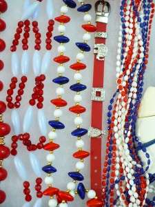   of 22 Red White Blue Jewelry Necklaces Bracelets Pins Earrings  