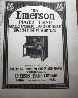 1915 Antique EMERSON PLAYER PIANO Ad  