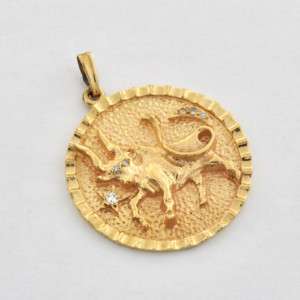 14K Zodiac Taurus Sign Accented Diamond Pendant/ Charm  