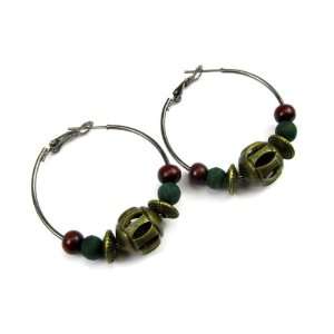  Nigerian Brass Lantern Beads with Olive Wood and Rosewood 
