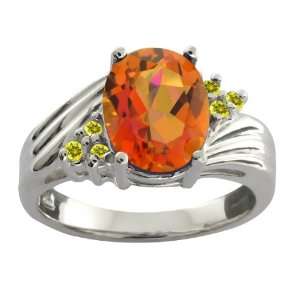   Twilight Orange Mystic Quartz and Diamond 18k White Gold Ring Jewelry