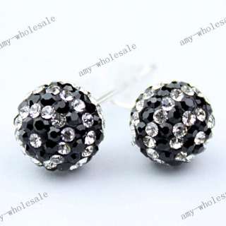   Gift Black&White Czech Crystal 925 Silver Ball Earring Stud 8mm  