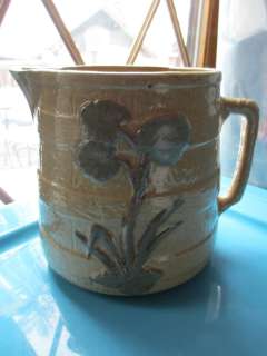 Antique Roseville art pottery pitcher green raised relief flower 