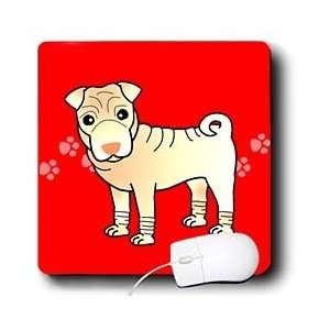   Cute Chinese Shar Pei Cream   Red Paw Prints   Mouse Pads Electronics