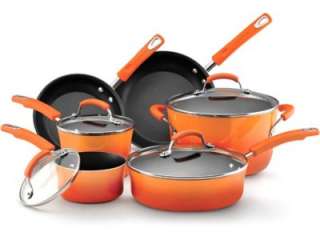   Ray Porcelain Enamel Nonstick 10 Piece Cookware Set Orange Pans Pots