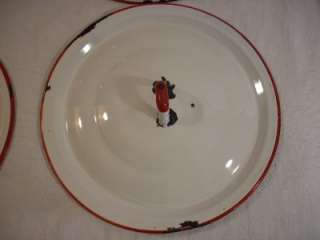 Vtg. White & Red Enamelware / Granitware Lids Cookware Decor  